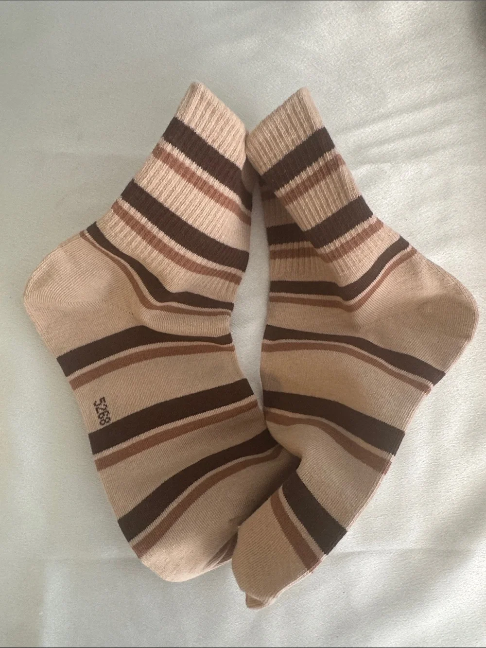 New! Louis Vuitton Striped Crew Socks - Beige & Brown